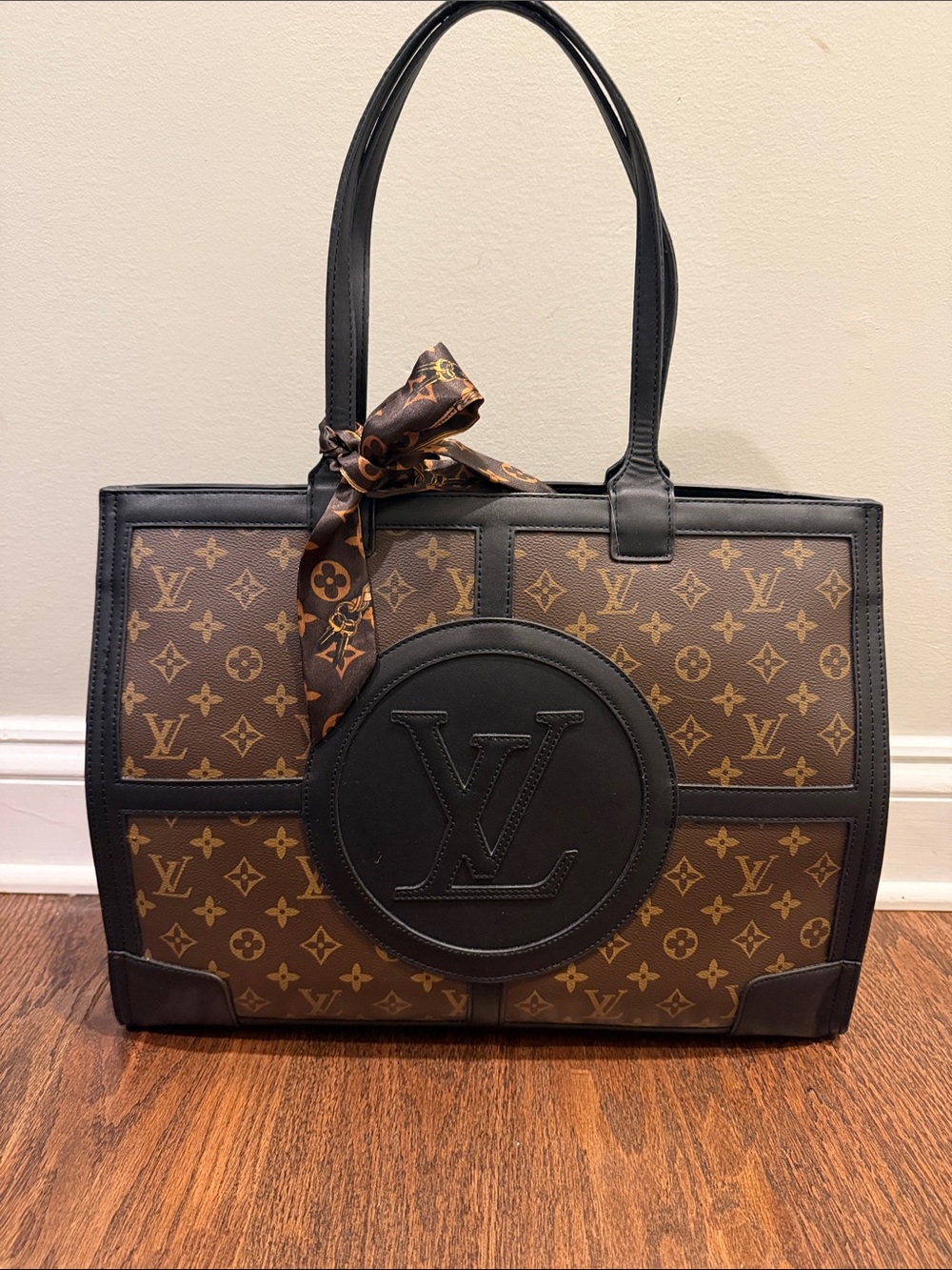 Monogram Canvas Tote with Black Accents